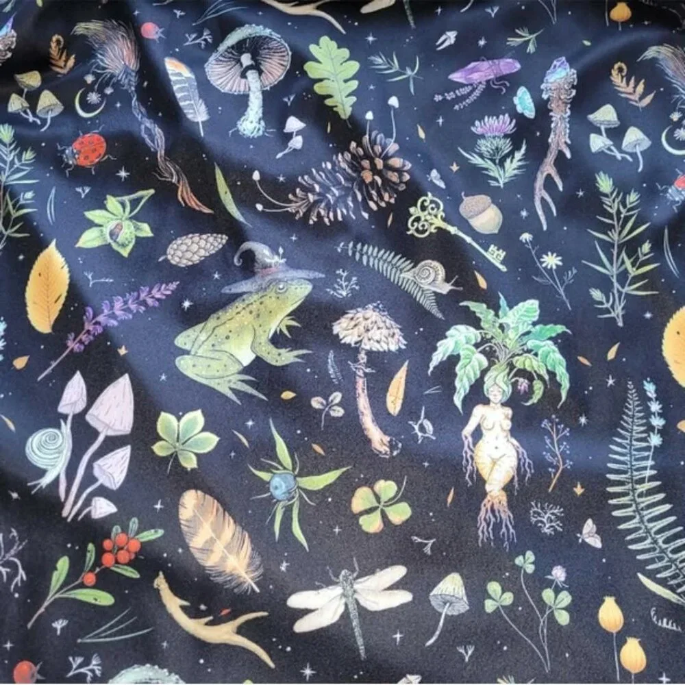 🍄50% CORAMOON Black Midi Dress Sz M Witch Print - Picture 2 of 8